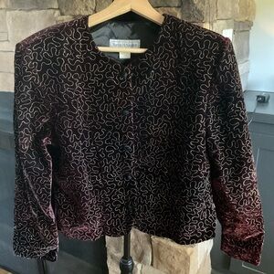 Norton McNaughton Burgundy Velvet Gold Glitter Blazer Size 14